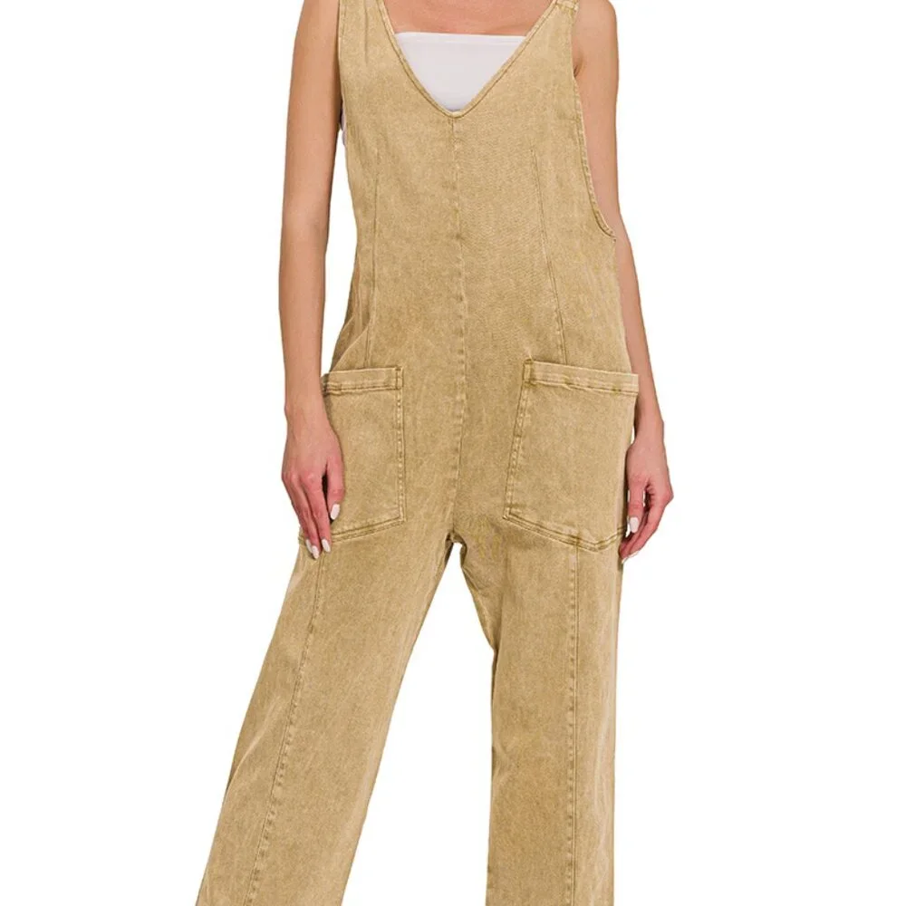 Overalls  ADJUSTABLE STRAP JUMPSUIT WITH POCKET | Lt. Camel - Picture 5 of 7